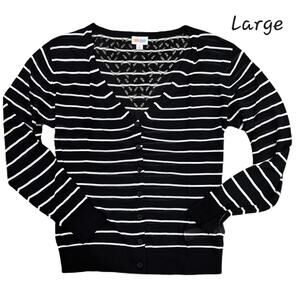 NWT LuLaRoe Cheryl Cardigan Women’s Large Black White Stripe Button Front